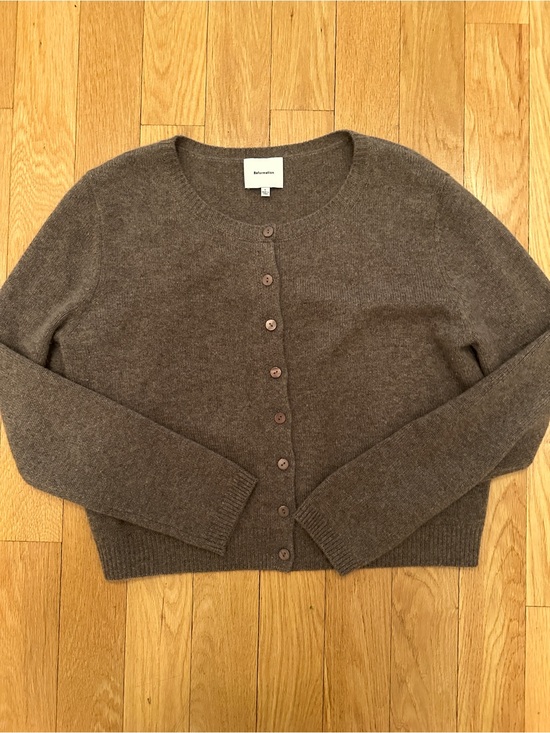 Reformation Sweaters - Reformation Clara Brown Crewneck Button-Front Cardigan